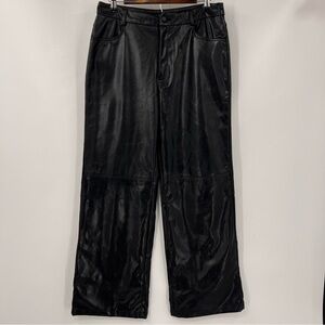 Women's Solid PU Leather Straight Leg Pants Black Large